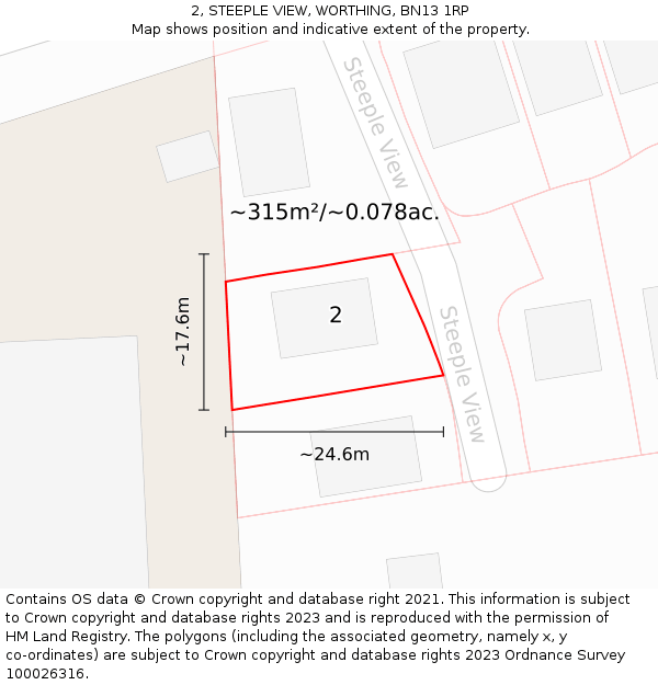 2, STEEPLE VIEW, WORTHING, BN13 1RP: Plot and title map