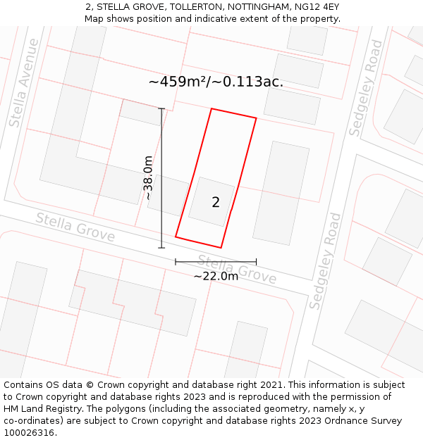 2, STELLA GROVE, TOLLERTON, NOTTINGHAM, NG12 4EY: Plot and title map