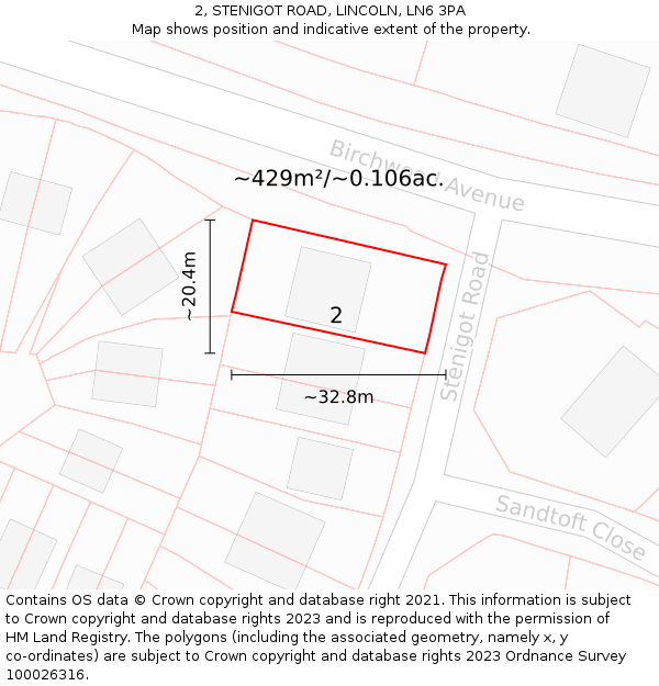 2, STENIGOT ROAD, LINCOLN, LN6 3PA: Plot and title map