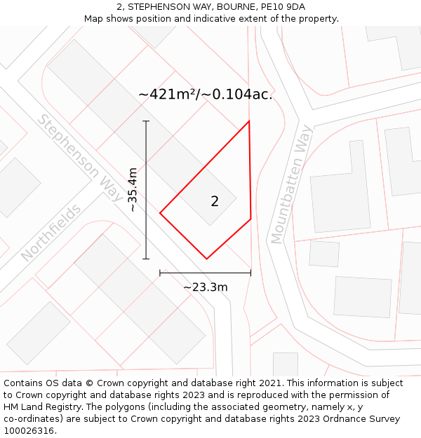 2, STEPHENSON WAY, BOURNE, PE10 9DA: Plot and title map