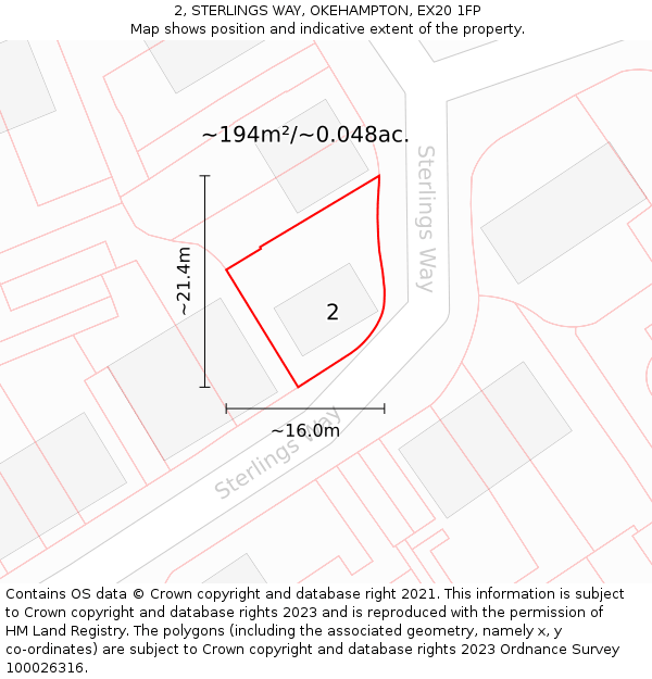 2, STERLINGS WAY, OKEHAMPTON, EX20 1FP: Plot and title map