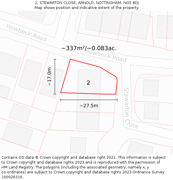 2, STEWARTON CLOSE, ARNOLD, NOTTINGHAM, NG5 8DJ: Plot and title map