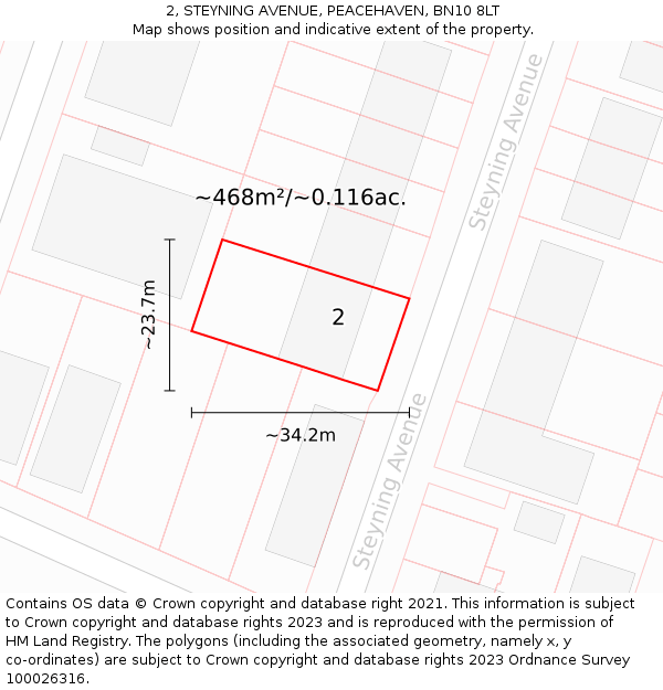 2, STEYNING AVENUE, PEACEHAVEN, BN10 8LT: Plot and title map