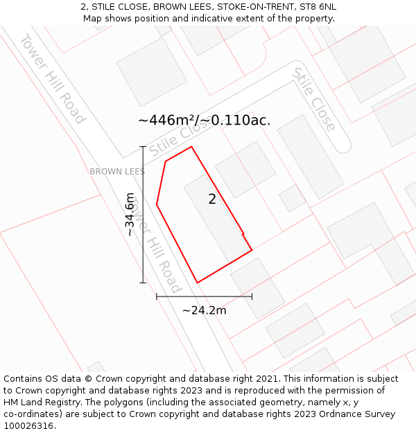 2, STILE CLOSE, BROWN LEES, STOKE-ON-TRENT, ST8 6NL: Plot and title map