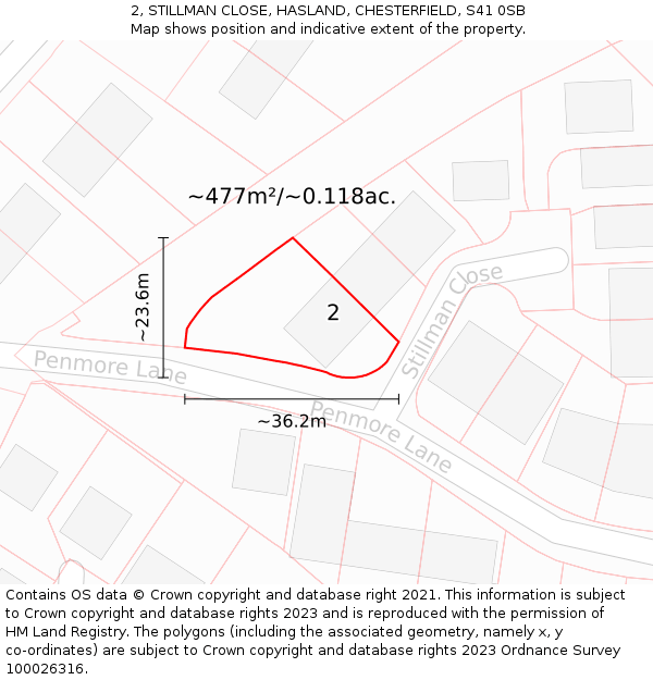 2, STILLMAN CLOSE, HASLAND, CHESTERFIELD, S41 0SB: Plot and title map