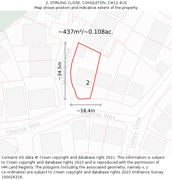 2, STIRLING CLOSE, CONGLETON, CW12 4US: Plot and title map