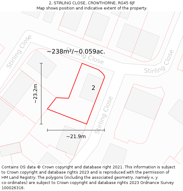 2, STIRLING CLOSE, CROWTHORNE, RG45 6JF: Plot and title map