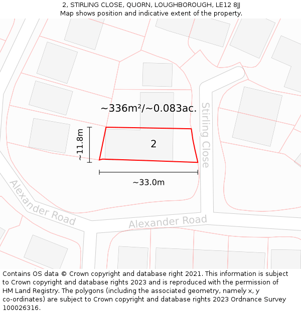2, STIRLING CLOSE, QUORN, LOUGHBOROUGH, LE12 8JJ: Plot and title map