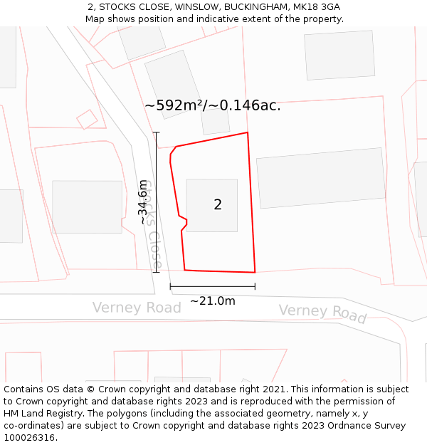 2, STOCKS CLOSE, WINSLOW, BUCKINGHAM, MK18 3GA: Plot and title map