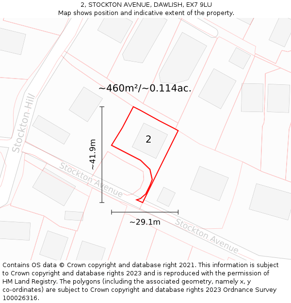 2, STOCKTON AVENUE, DAWLISH, EX7 9LU: Plot and title map