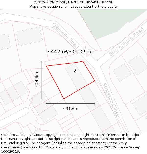 2, STOCKTON CLOSE, HADLEIGH, IPSWICH, IP7 5SH: Plot and title map