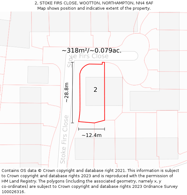 2, STOKE FIRS CLOSE, WOOTTON, NORTHAMPTON, NN4 6AF: Plot and title map