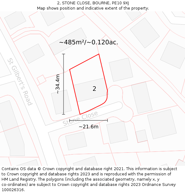 2, STONE CLOSE, BOURNE, PE10 9XJ: Plot and title map