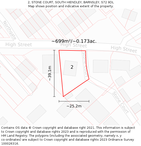 2, STONE COURT, SOUTH HIENDLEY, BARNSLEY, S72 9DL: Plot and title map