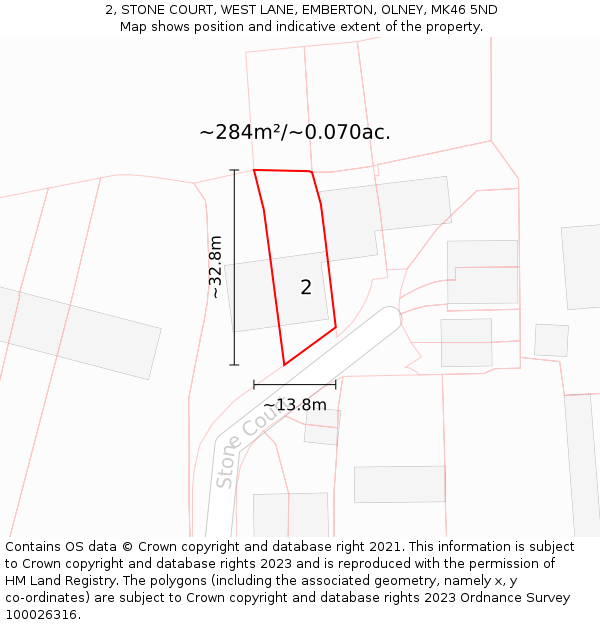 2, STONE COURT, WEST LANE, EMBERTON, OLNEY, MK46 5ND: Plot and title map