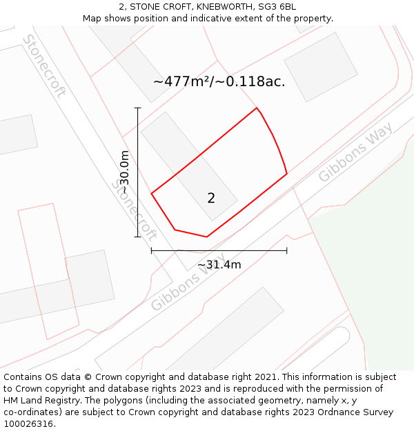 2, STONE CROFT, KNEBWORTH, SG3 6BL: Plot and title map