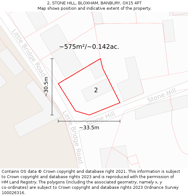 2, STONE HILL, BLOXHAM, BANBURY, OX15 4PT: Plot and title map