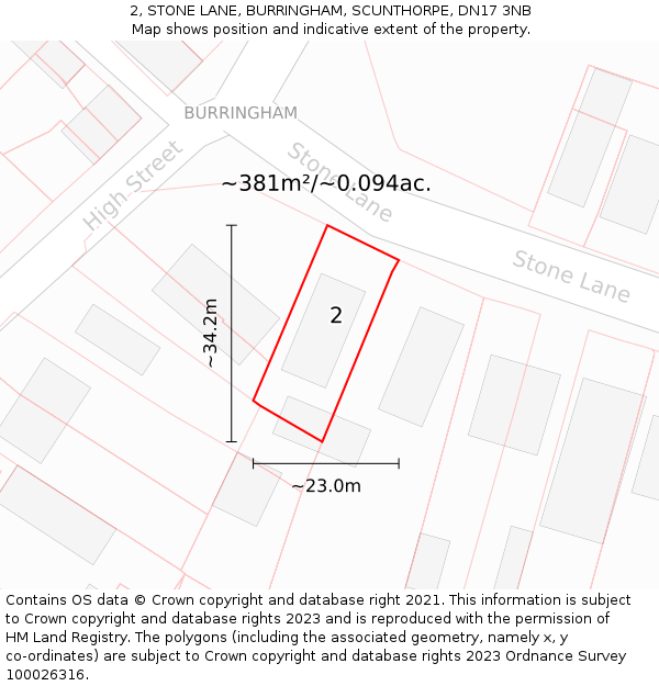 2, STONE LANE, BURRINGHAM, SCUNTHORPE, DN17 3NB: Plot and title map