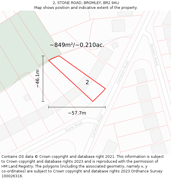 2, STONE ROAD, BROMLEY, BR2 9AU: Plot and title map