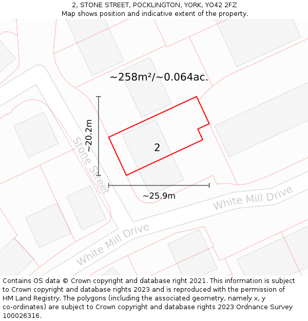 2, STONE STREET, POCKLINGTON, YORK, YO42 2FZ: Plot and title map