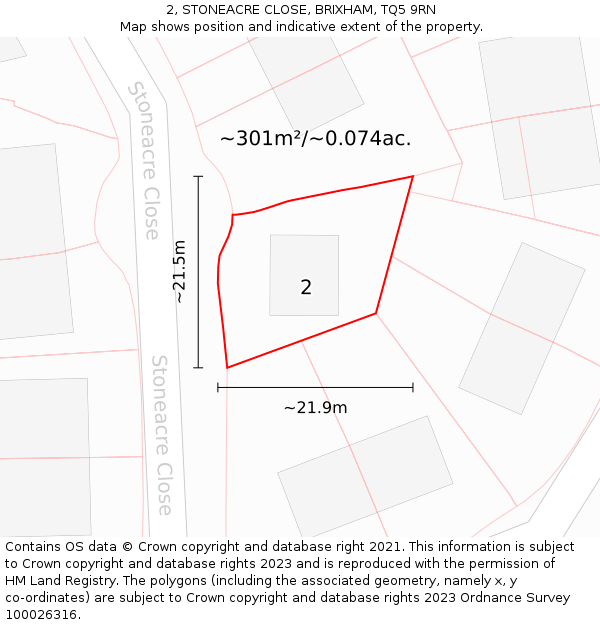 2, STONEACRE CLOSE, BRIXHAM, TQ5 9RN: Plot and title map