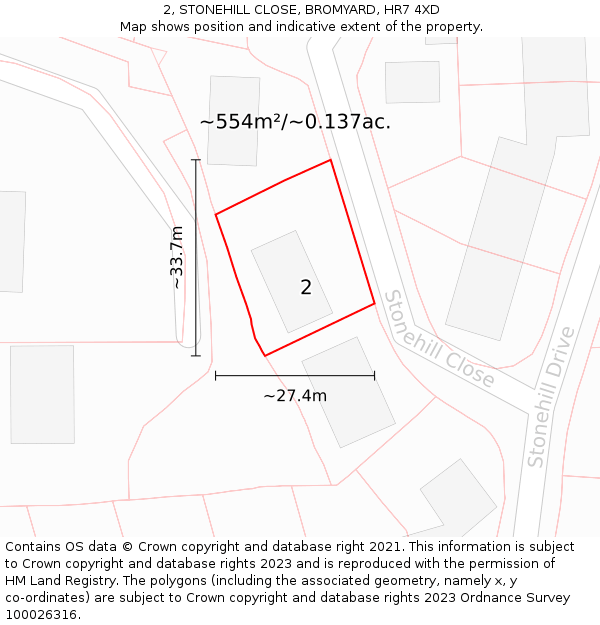 2, STONEHILL CLOSE, BROMYARD, HR7 4XD: Plot and title map