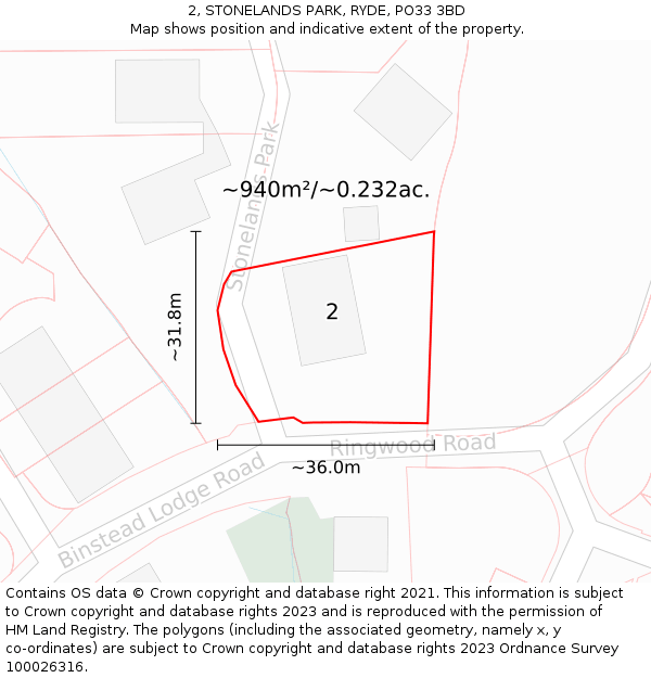 2, STONELANDS PARK, RYDE, PO33 3BD: Plot and title map