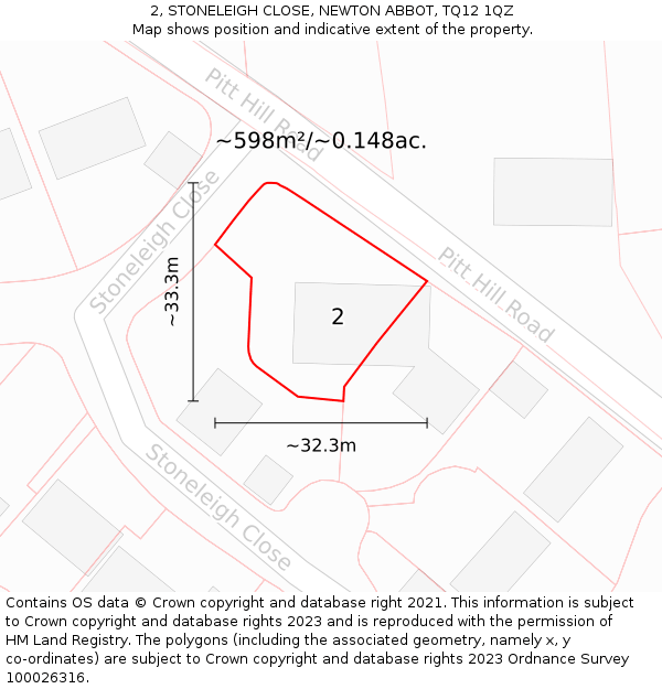 2, STONELEIGH CLOSE, NEWTON ABBOT, TQ12 1QZ: Plot and title map