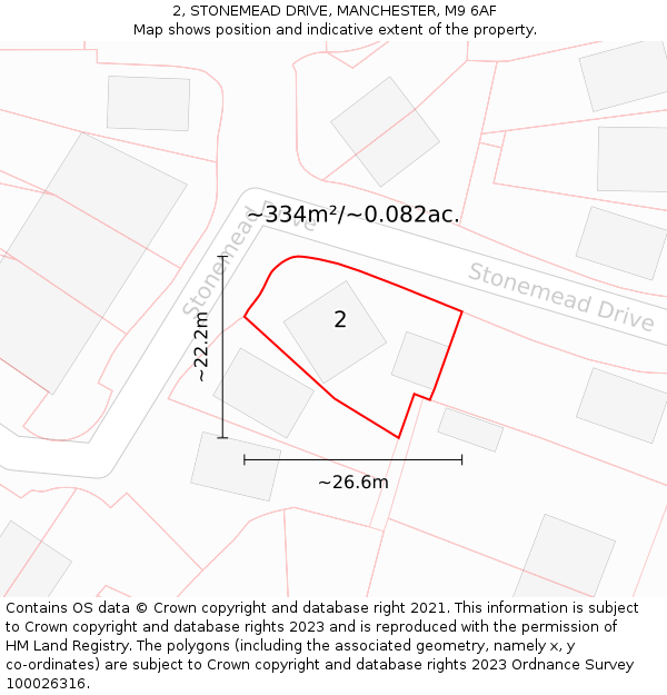 2, STONEMEAD DRIVE, MANCHESTER, M9 6AF: Plot and title map