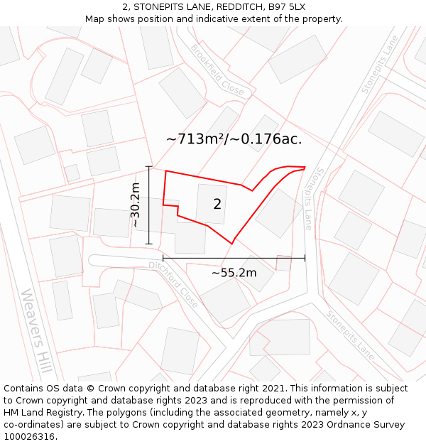 2, STONEPITS LANE, REDDITCH, B97 5LX: Plot and title map