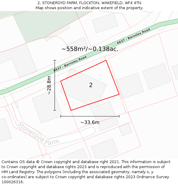 2, STONEROYD FARM, FLOCKTON, WAKEFIELD, WF4 4TN: Plot and title map