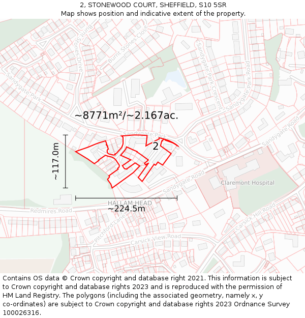 2, STONEWOOD COURT, SHEFFIELD, S10 5SR: Plot and title map