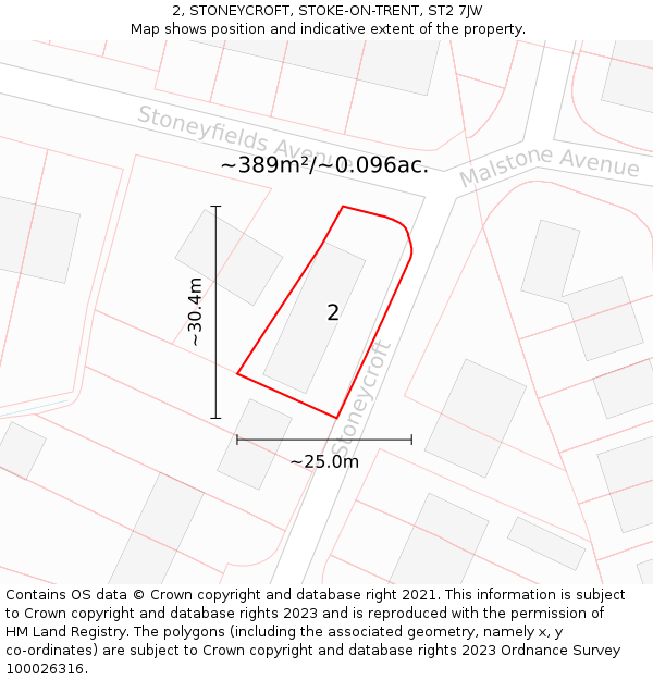 2, STONEYCROFT, STOKE-ON-TRENT, ST2 7JW: Plot and title map