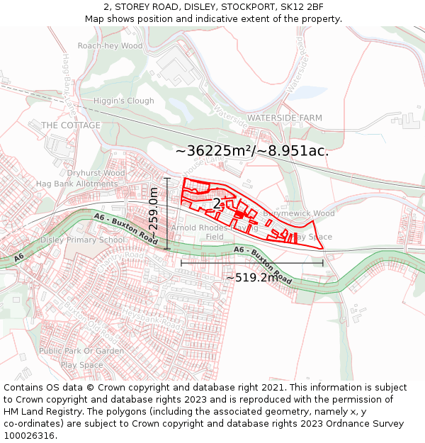 2, STOREY ROAD, DISLEY, STOCKPORT, SK12 2BF: Plot and title map