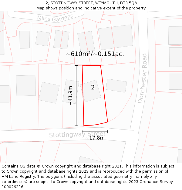 2, STOTTINGWAY STREET, WEYMOUTH, DT3 5QA: Plot and title map