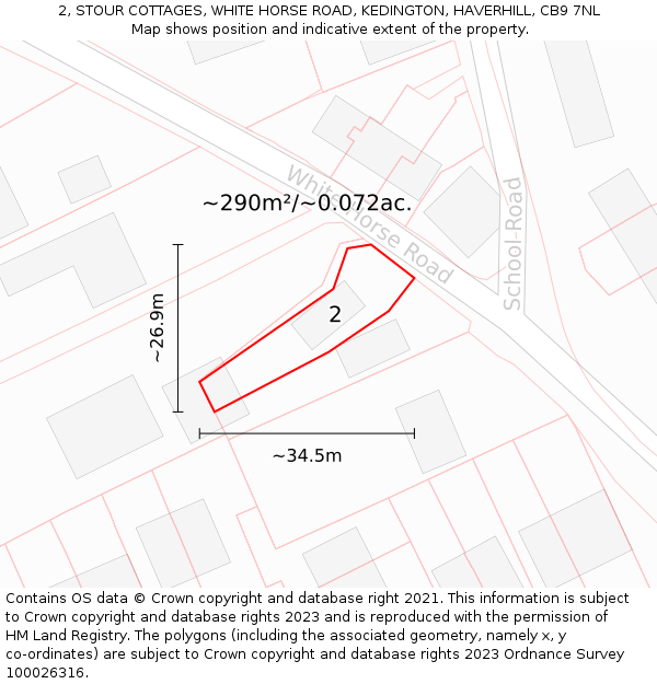 2, STOUR COTTAGES, WHITE HORSE ROAD, KEDINGTON, HAVERHILL, CB9 7NL: Plot and title map