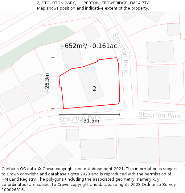 2, STOURTON PARK, HILPERTON, TROWBRIDGE, BA14 7TY: Plot and title map