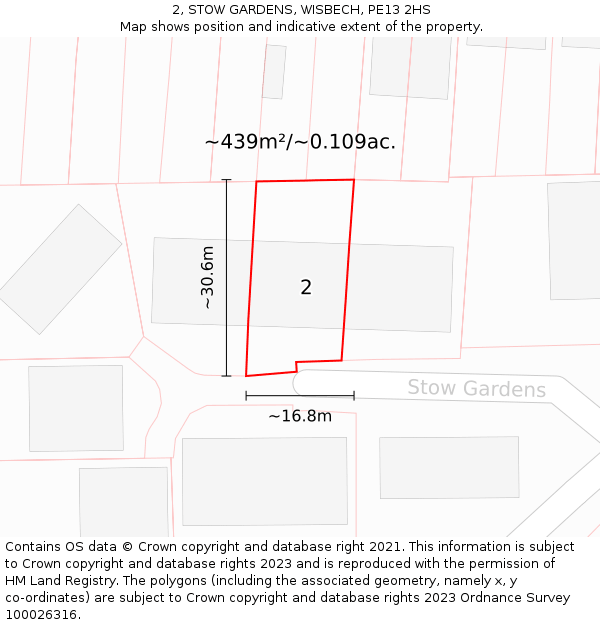 2, STOW GARDENS, WISBECH, PE13 2HS: Plot and title map