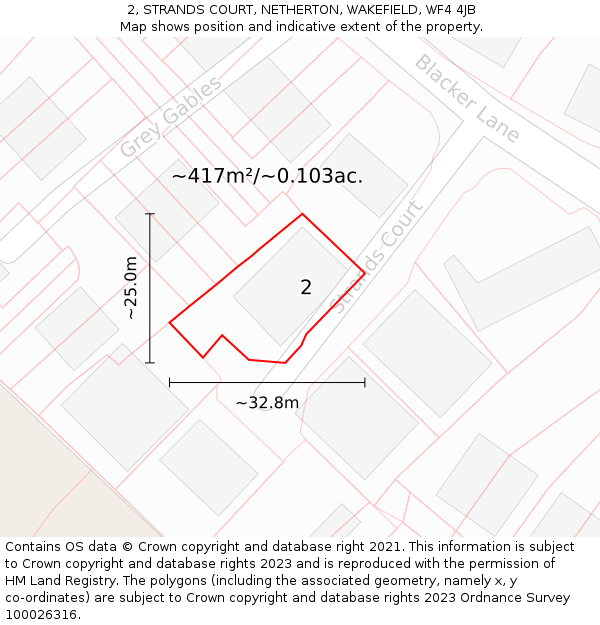 2, STRANDS COURT, NETHERTON, WAKEFIELD, WF4 4JB: Plot and title map