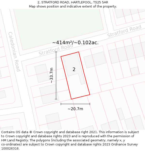 2, STRATFORD ROAD, HARTLEPOOL, TS25 5AR: Plot and title map