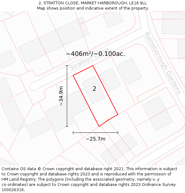 2, STRATTON CLOSE, MARKET HARBOROUGH, LE16 9LL: Plot and title map