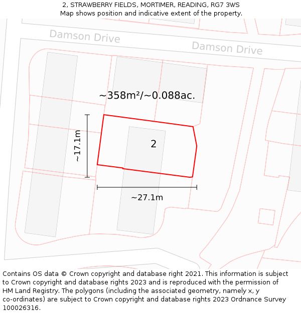 2, STRAWBERRY FIELDS, MORTIMER, READING, RG7 3WS: Plot and title map