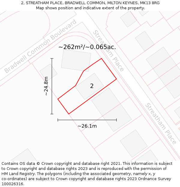 2, STREATHAM PLACE, BRADWELL COMMON, MILTON KEYNES, MK13 8RG: Plot and title map