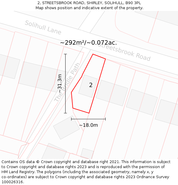 2, STREETSBROOK ROAD, SHIRLEY, SOLIHULL, B90 3PL: Plot and title map