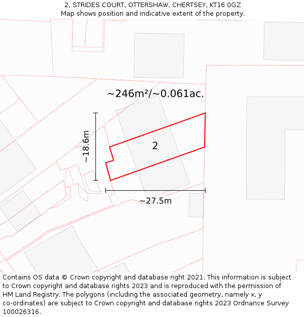 2, STRIDES COURT, OTTERSHAW, CHERTSEY, KT16 0GZ: Plot and title map