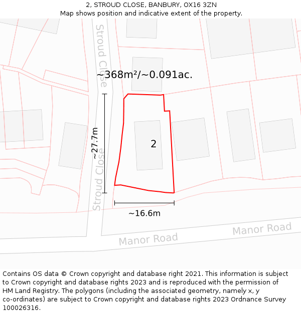 2, STROUD CLOSE, BANBURY, OX16 3ZN: Plot and title map