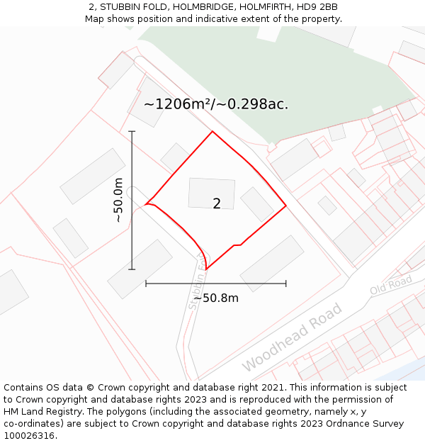 2, STUBBIN FOLD, HOLMBRIDGE, HOLMFIRTH, HD9 2BB: Plot and title map