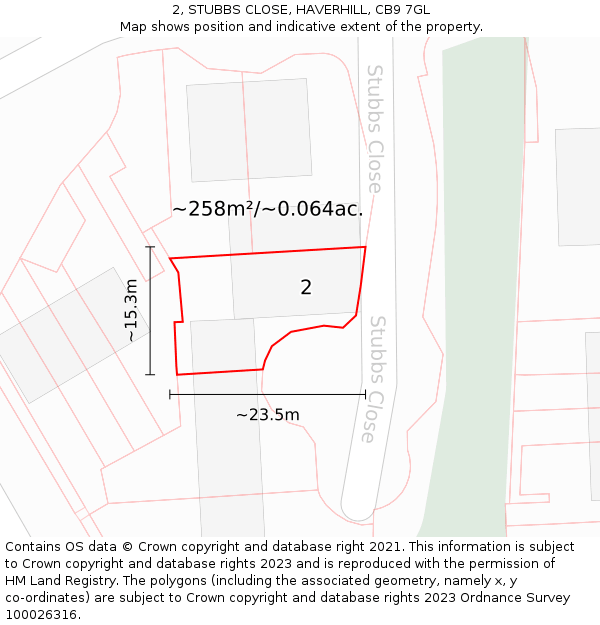 2, STUBBS CLOSE, HAVERHILL, CB9 7GL: Plot and title map