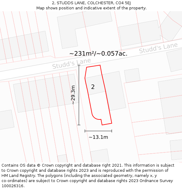 2, STUDDS LANE, COLCHESTER, CO4 5EJ: Plot and title map