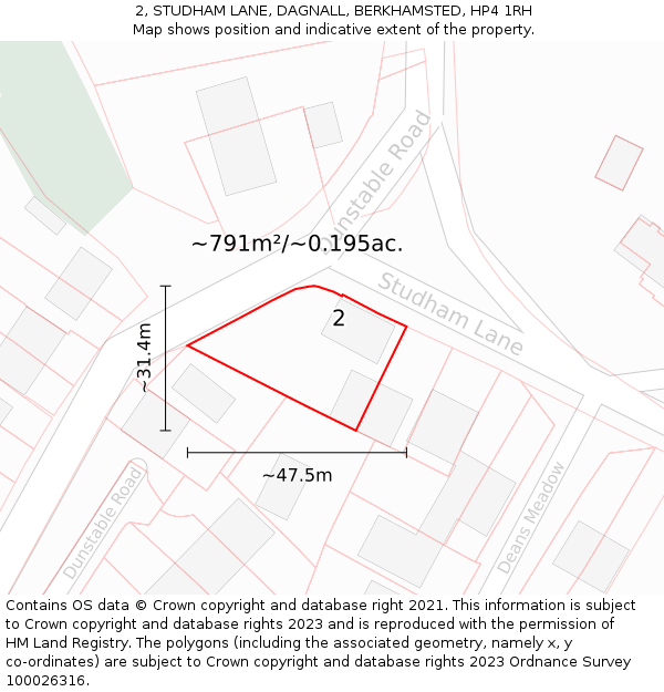 2, STUDHAM LANE, DAGNALL, BERKHAMSTED, HP4 1RH: Plot and title map